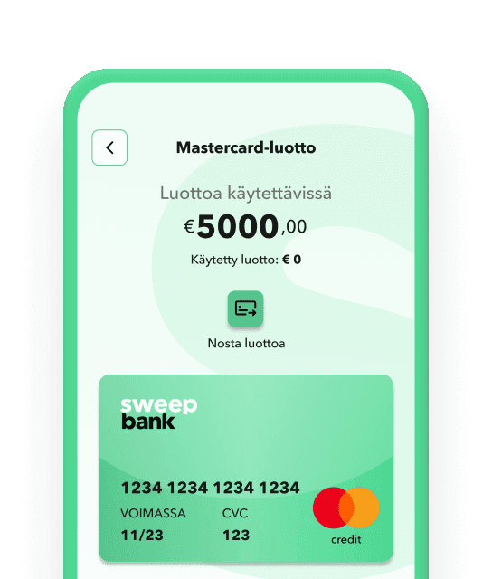 Virtuaalinen luottokorttisi odottaa sinua SweepBankin sovelluksessa